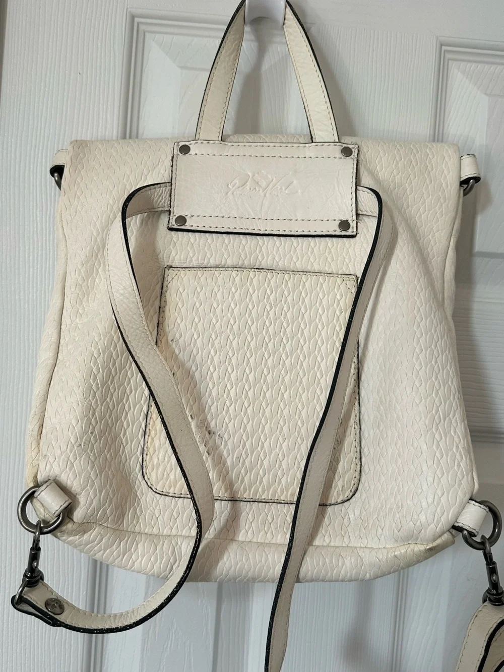 Patricia Nash Cream Textured Backpack with Tassel Accent